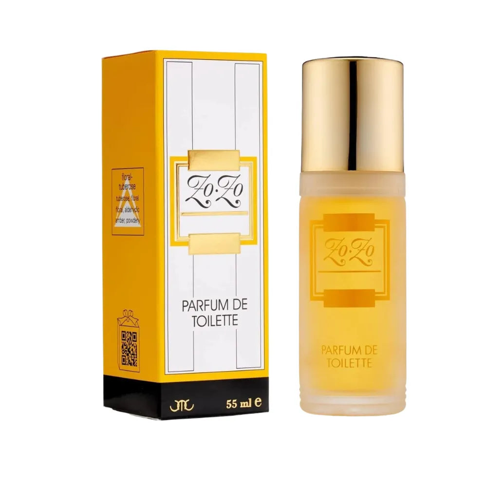 Yellow perfume bottle with gold cap and packaging on a white background