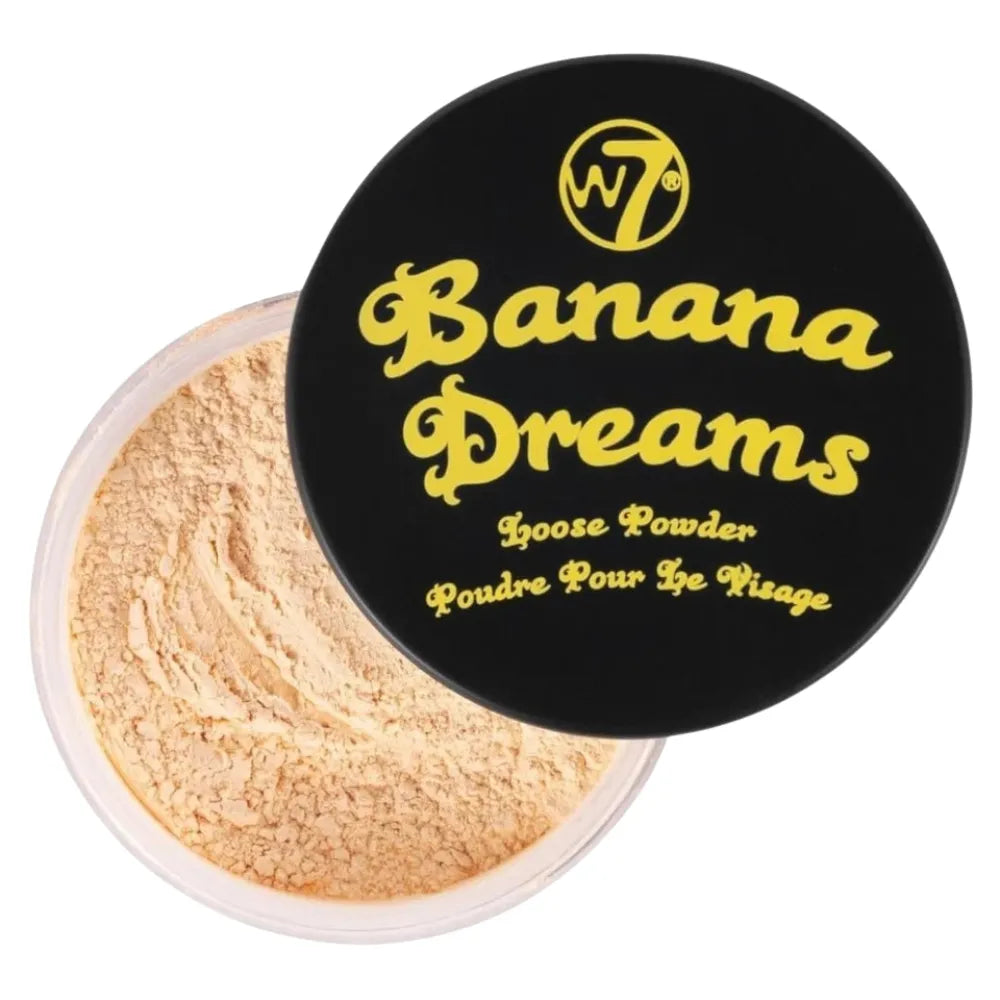 W7 Banana Dreams loose powder with black lid on a white background