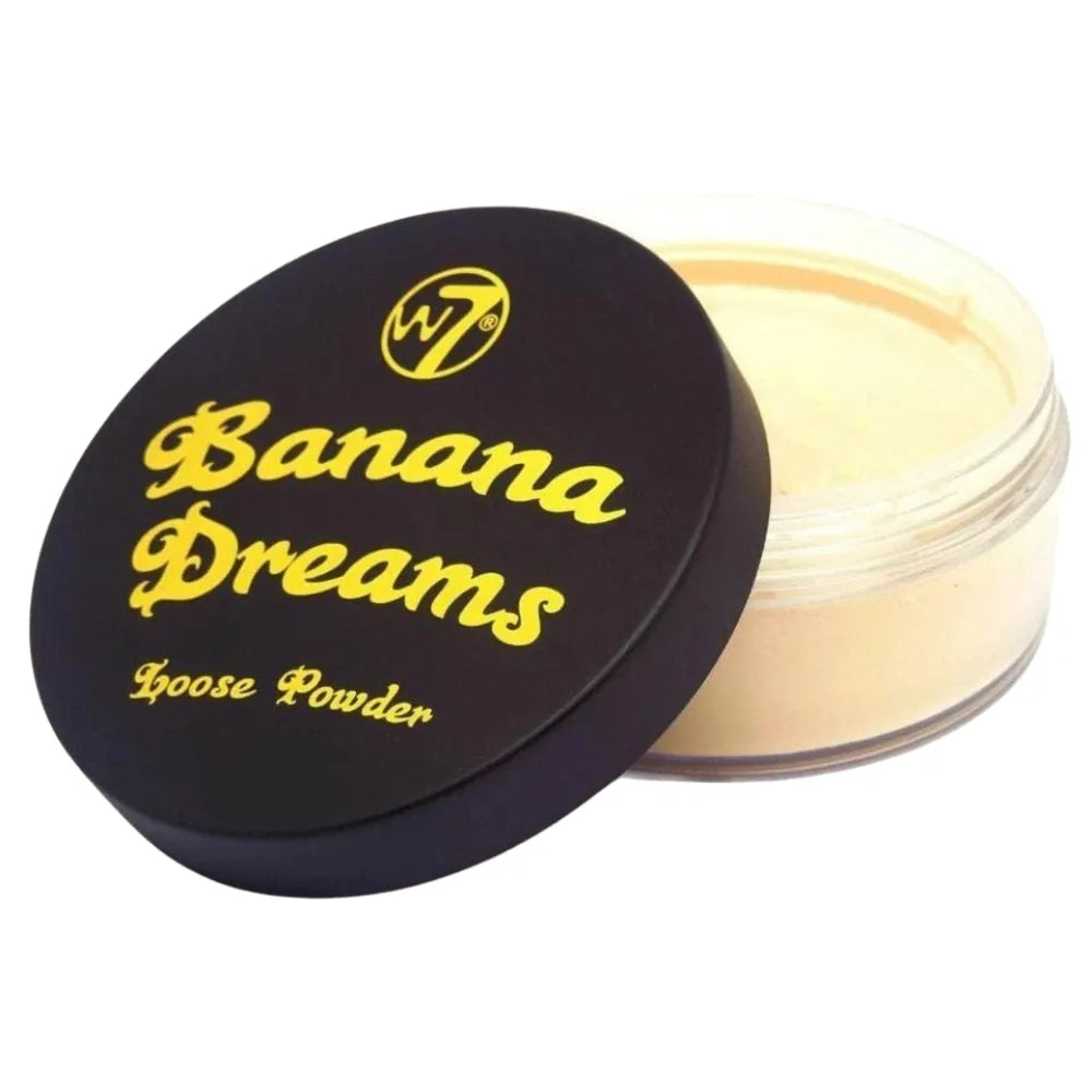 W7 Banana Dreams loose powder with black lid on a white background