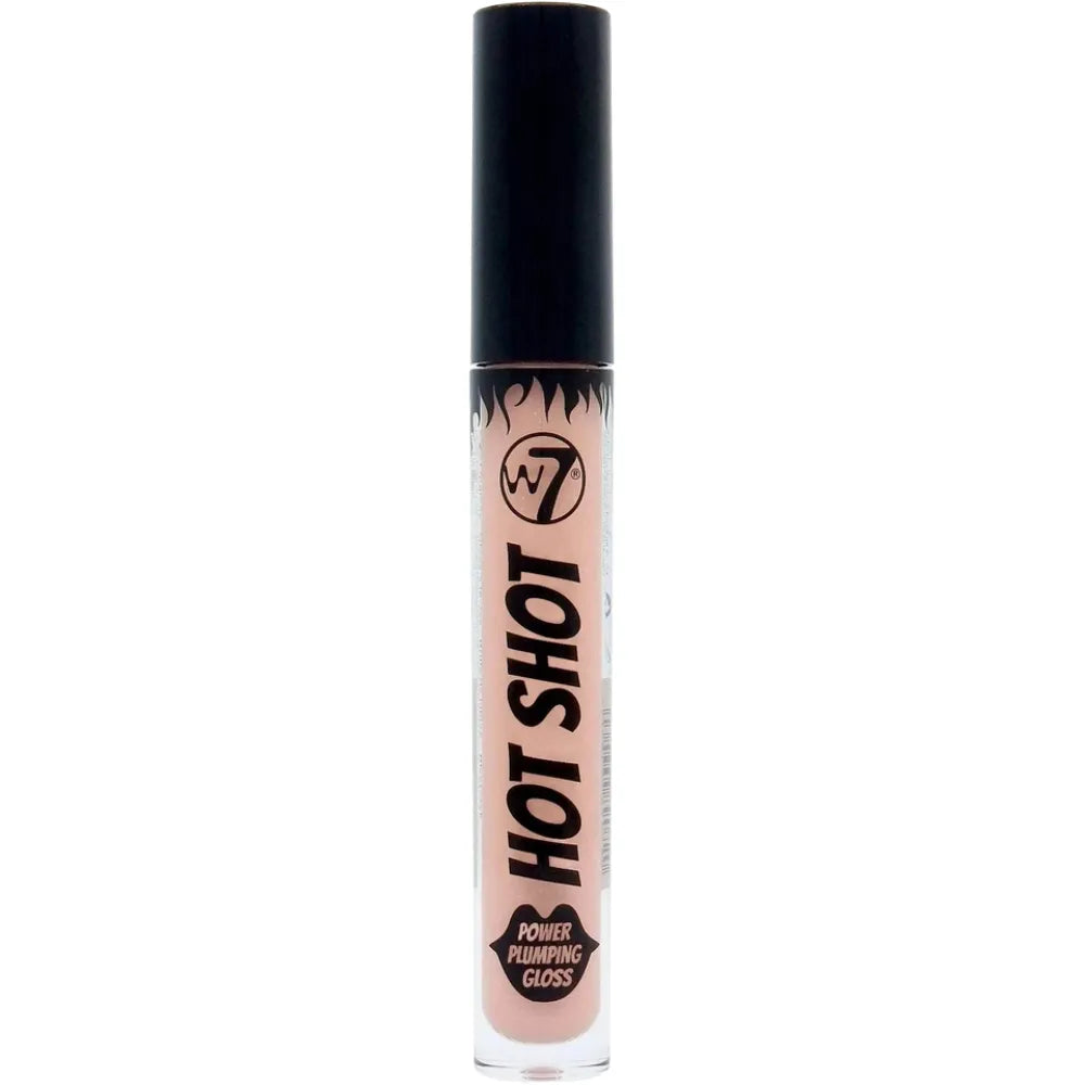 Lip gloss with black cap and visible branding on a white background
