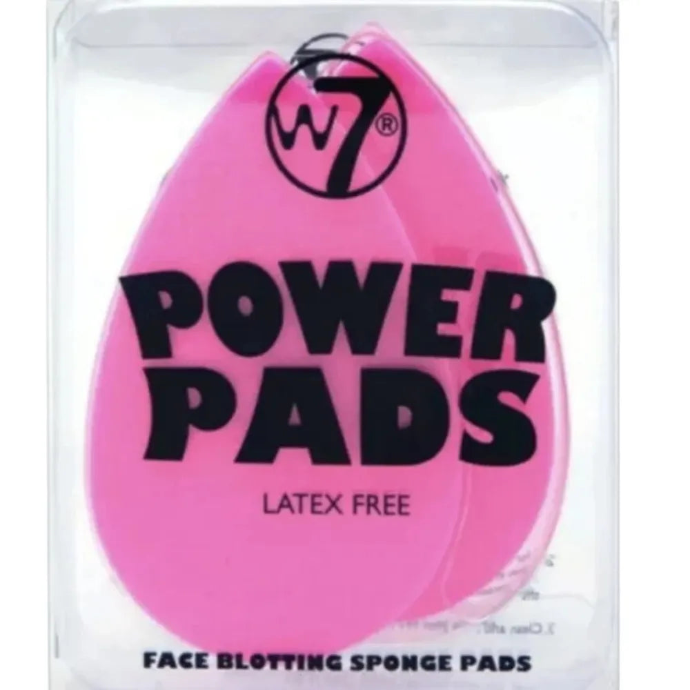 Pink face blotting sponge pads with W7 logo on a clear background
