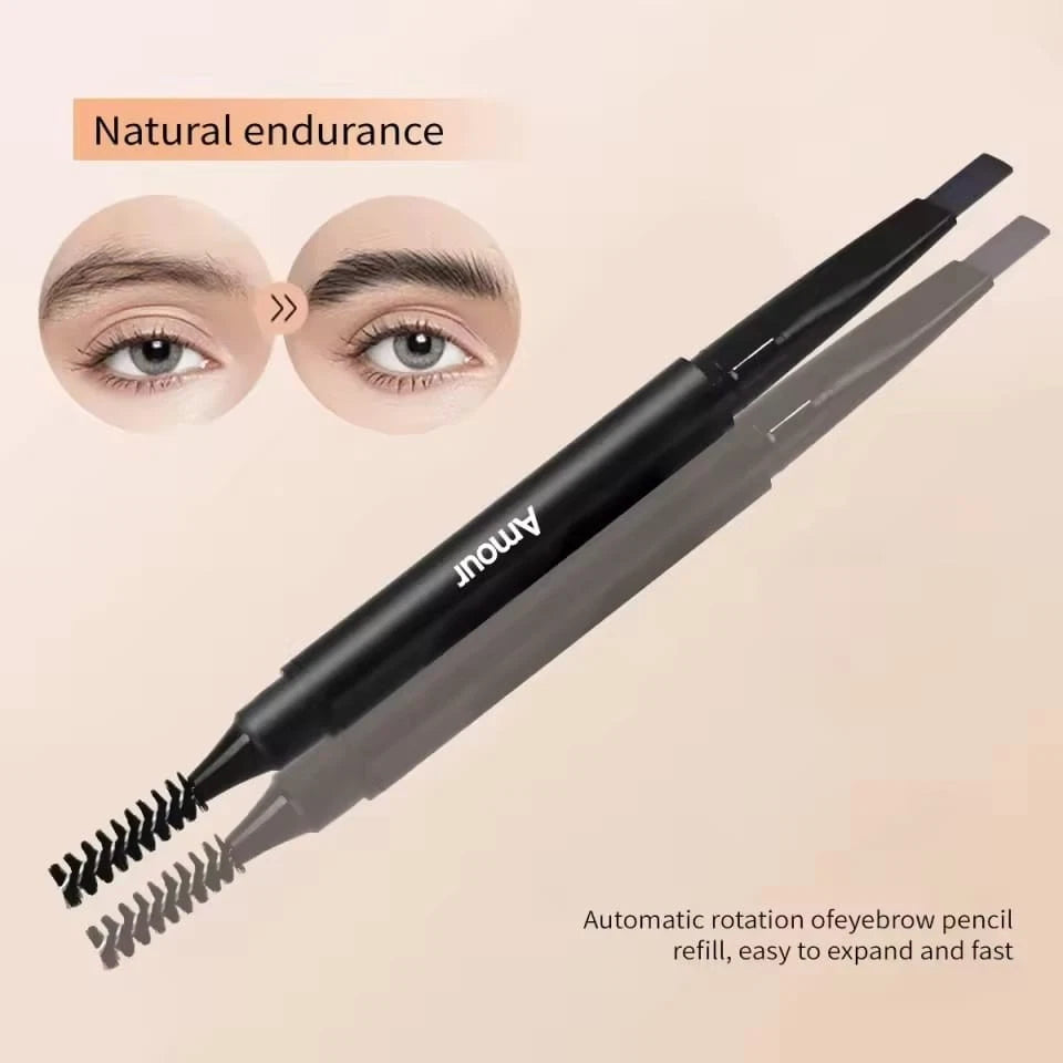 Eyebrow pencil with text on natural endurance and ease of use on a beige background