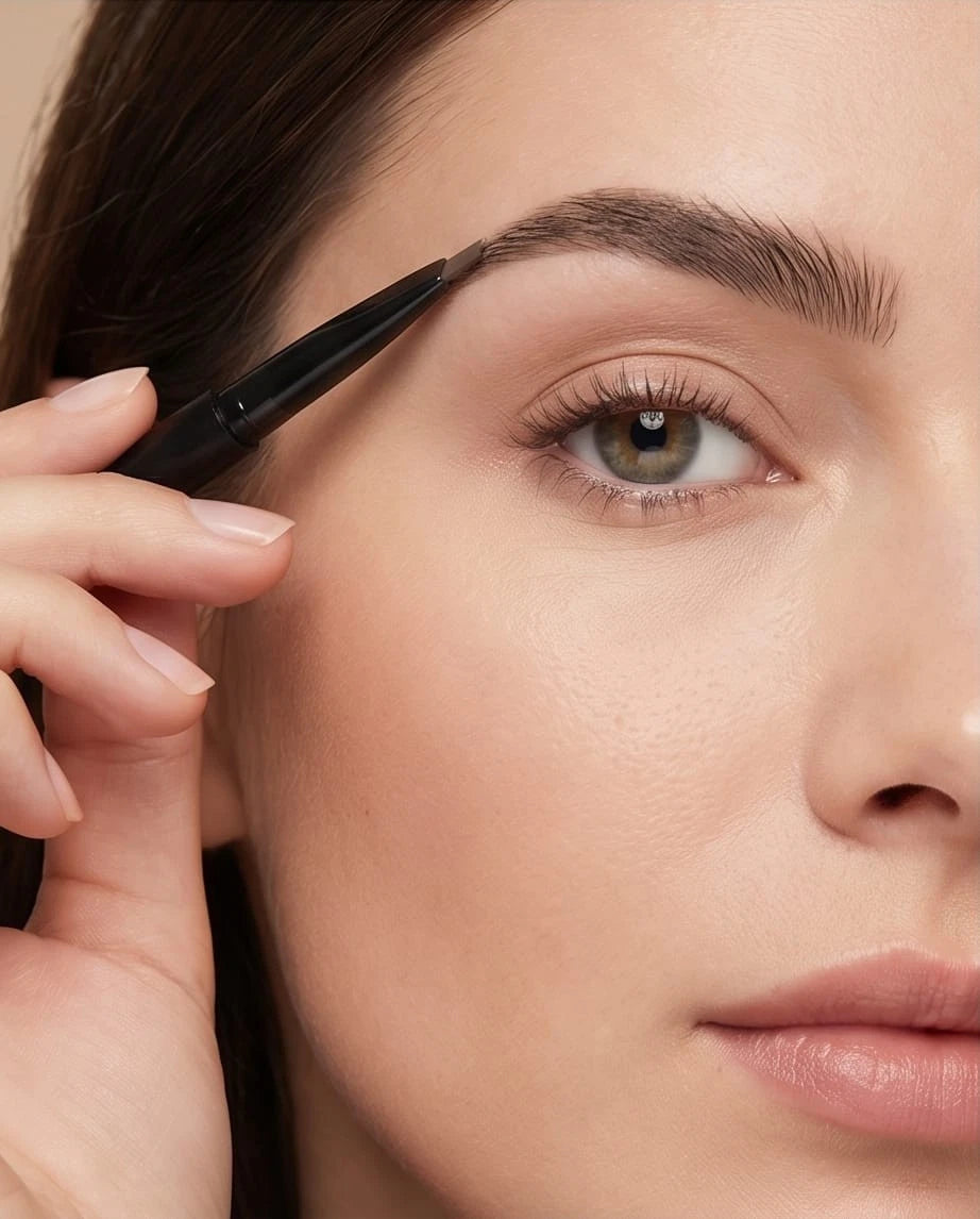 Woman applying eyebrow pencil to her eyebrows