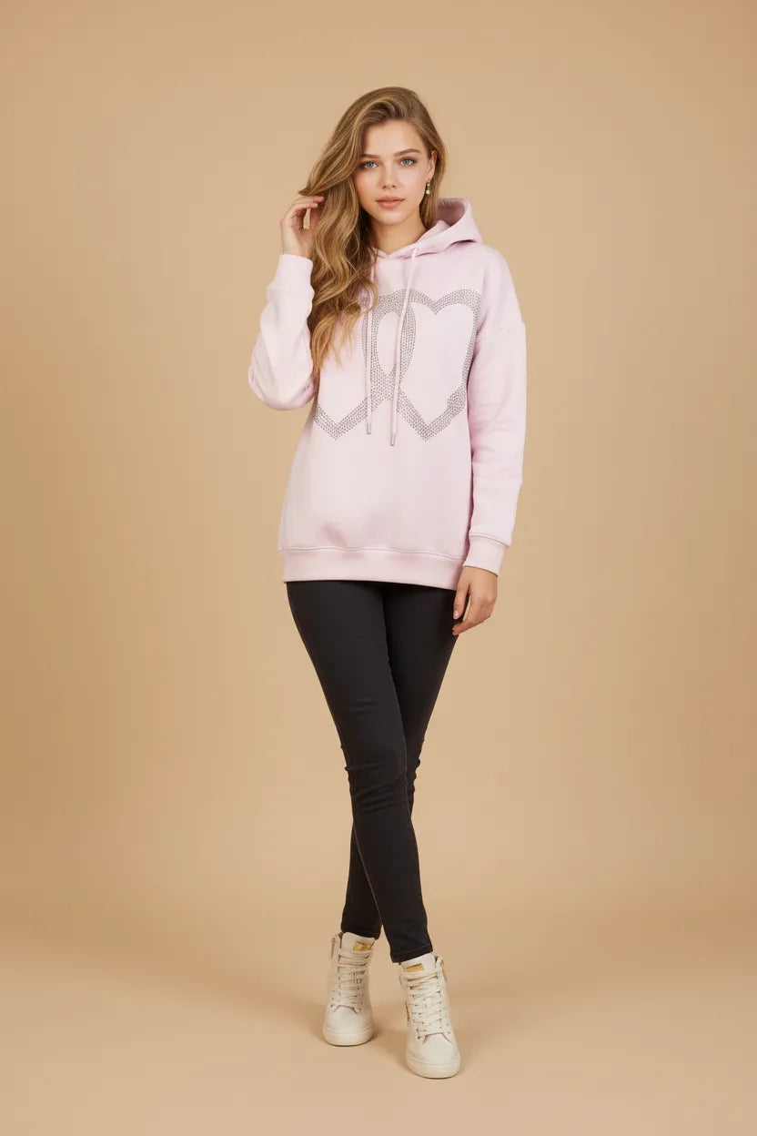 Women's Sequin heart pink hoodies