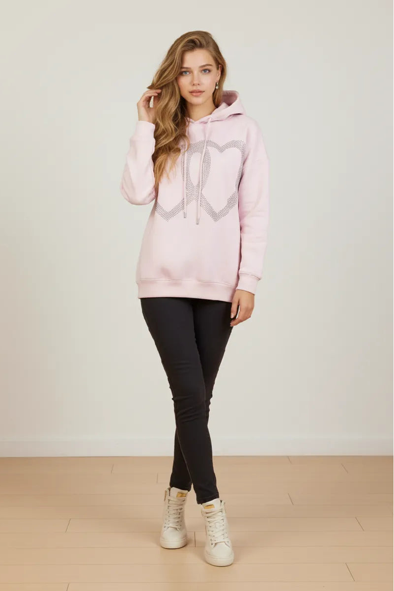 Women's Sequin heart pink hoodies