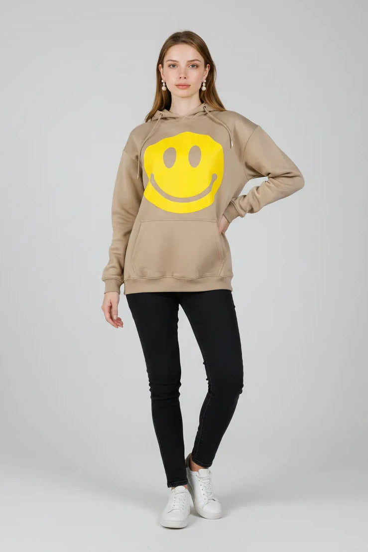 Women's emoji hoodies-Beige