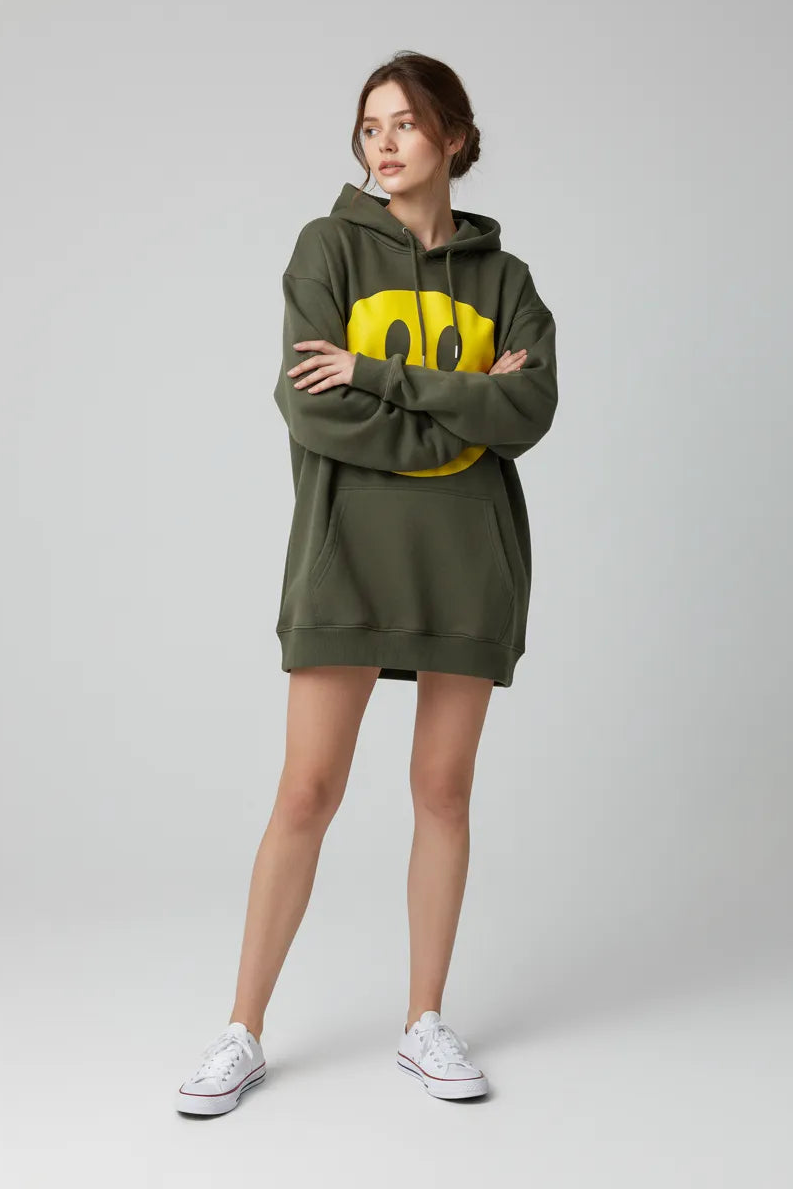 Women's emoji hoodies-Khaki SM,ML