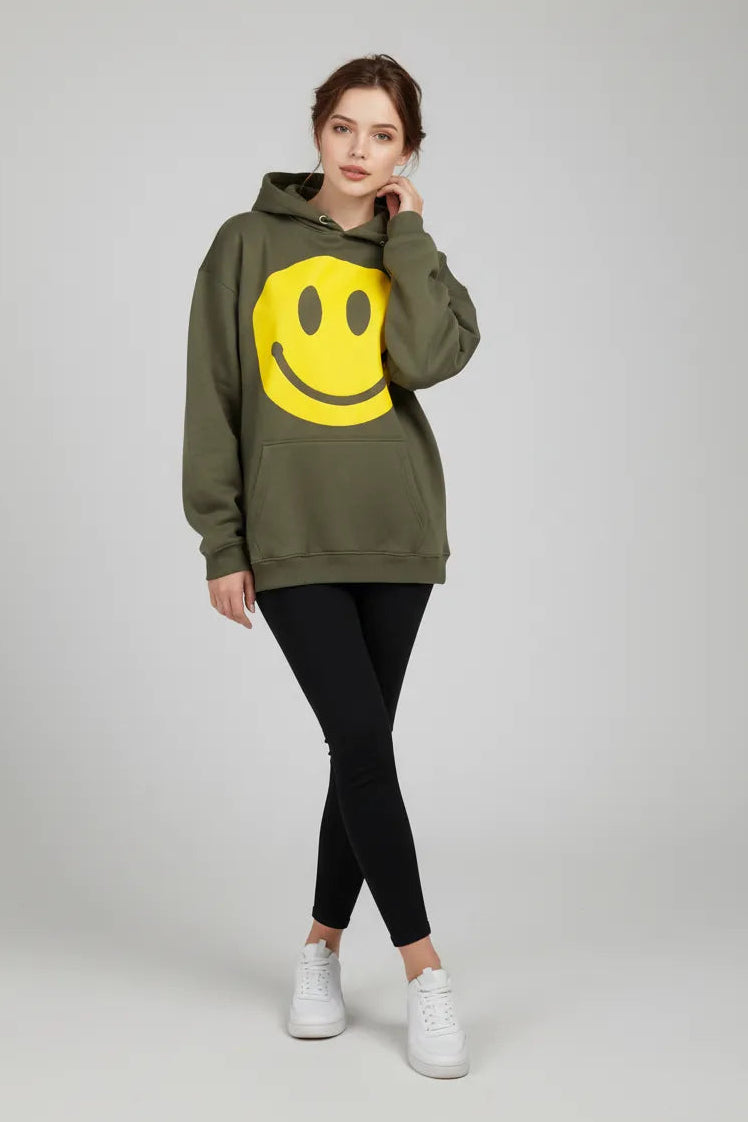 Women's emoji hoodies-Khaki SM,ML