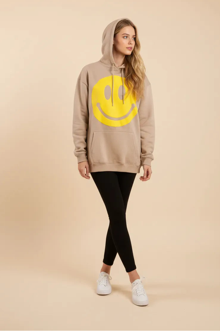 Women's emoji hoodies-Beige