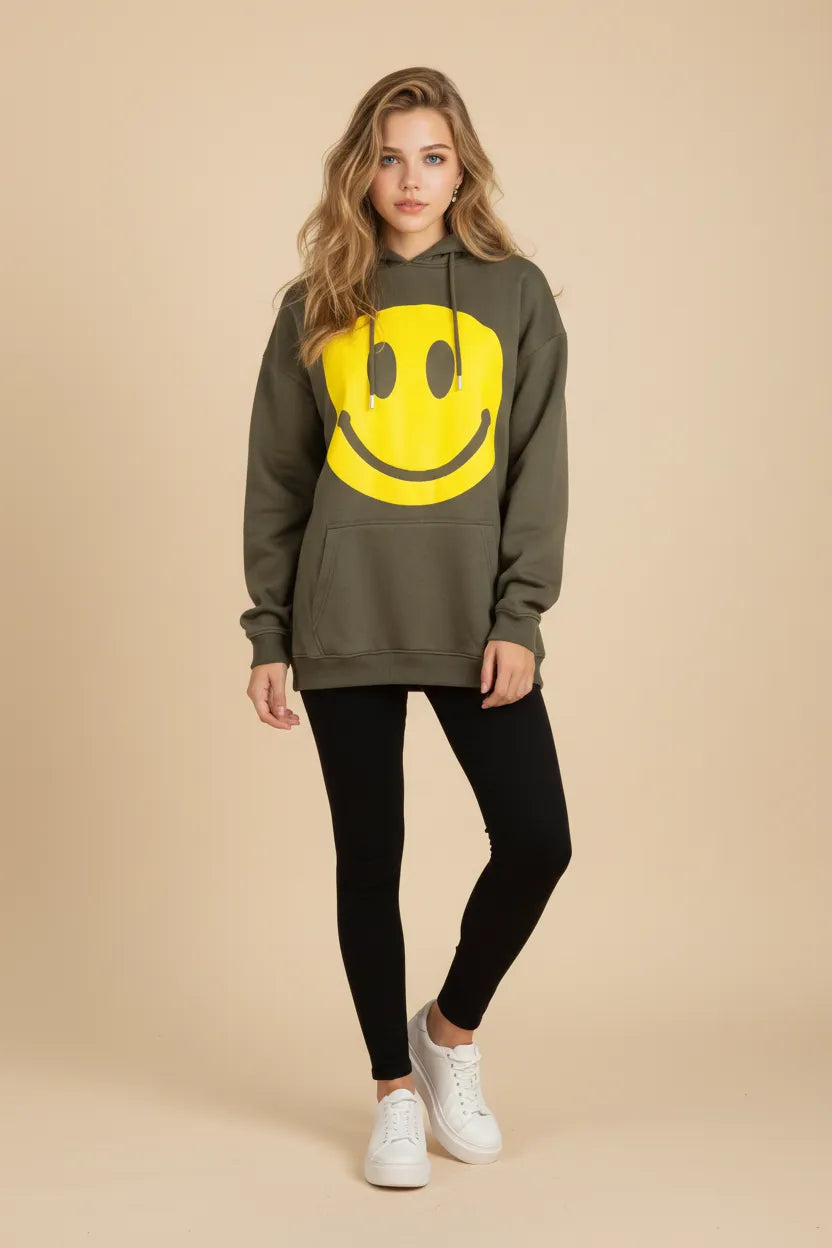 Women's emoji hoodies-Khaki SM,ML