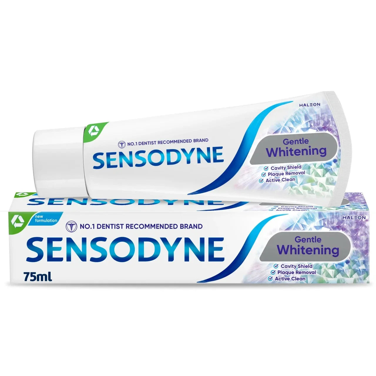 Two Sensodyne Gentle Whitening toothpaste tubes on a white background