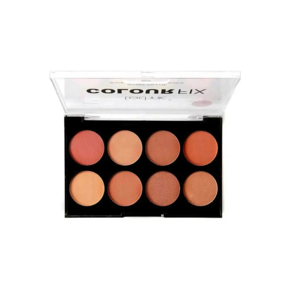 Makeup palette with nine round applicators in various shades of pink and orange, branded 'coronelix'.