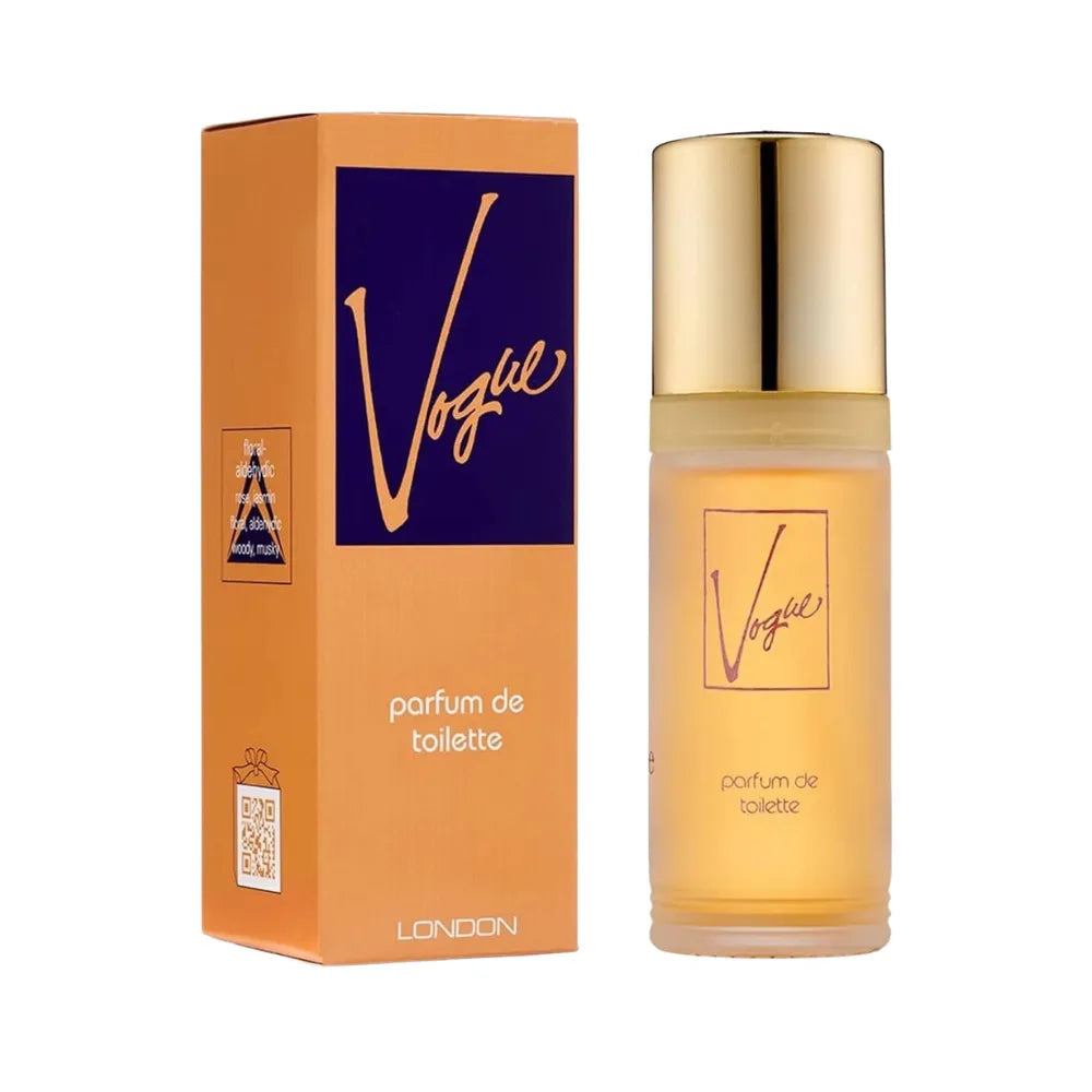 Vogue perfume bottle and packaging on a white background