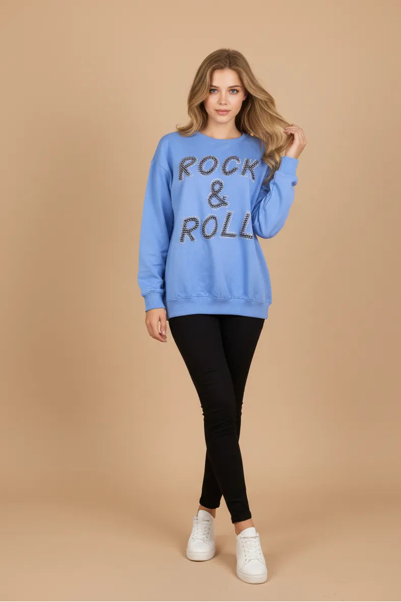 Woman Sweatshirt Rock & Roll Blue