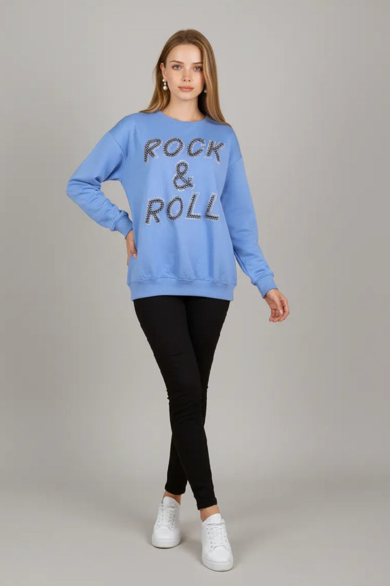 Woman Sweatshirt Rock & Roll Blue